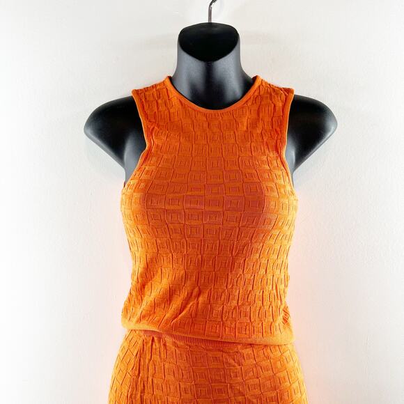 ZARA Jacquard Sleeveless Tank and Mini Skirt Matching Set Orange XS - Picture 5 of 9